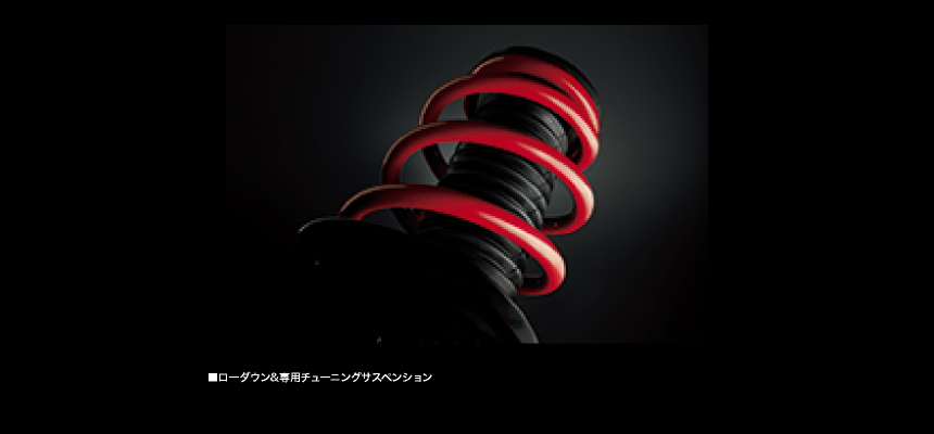 専用チューニングサスペンション（フロント約20mmダウン・リヤ約25mmダウン）